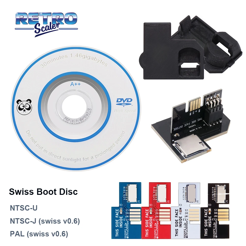 Retroscaler Sd2Sp2 Tf Card Adapter + Swiss Boot Disc Mini Dvd Per Nintendo Gamecube Ngc Ntsc