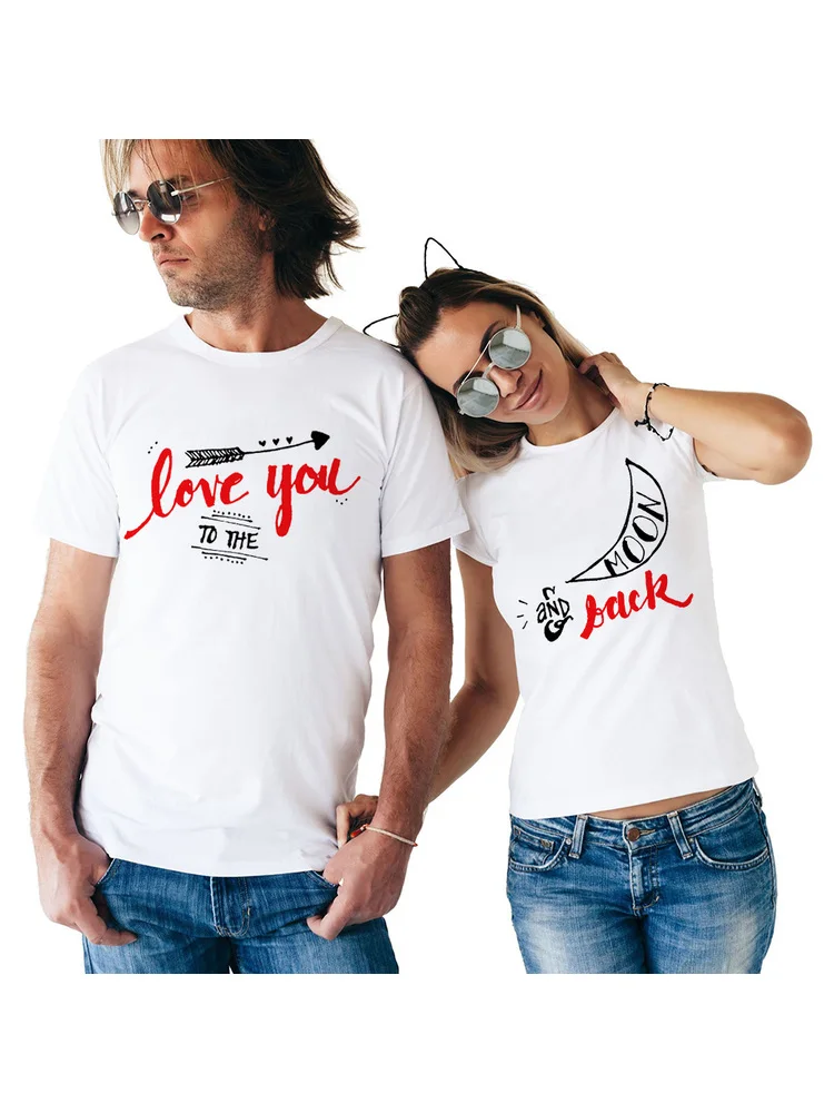 Love You To The Moon And Back Coppia T-Shirt Paio Di T Camicette Per Gli Amanti 2018 Casual Corrispondenza Paio Di Vestiti Di San Valentino Delle Top 