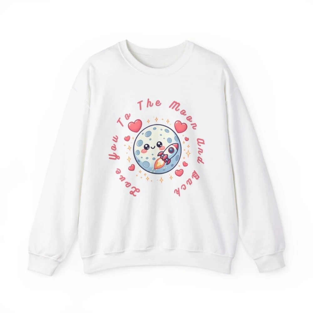 Love You To The Moon And Back Shirt Cute Sweet Cartoon Pullover Top Moon And Rocket Ship San Valentino Cute Cartoon Felpa