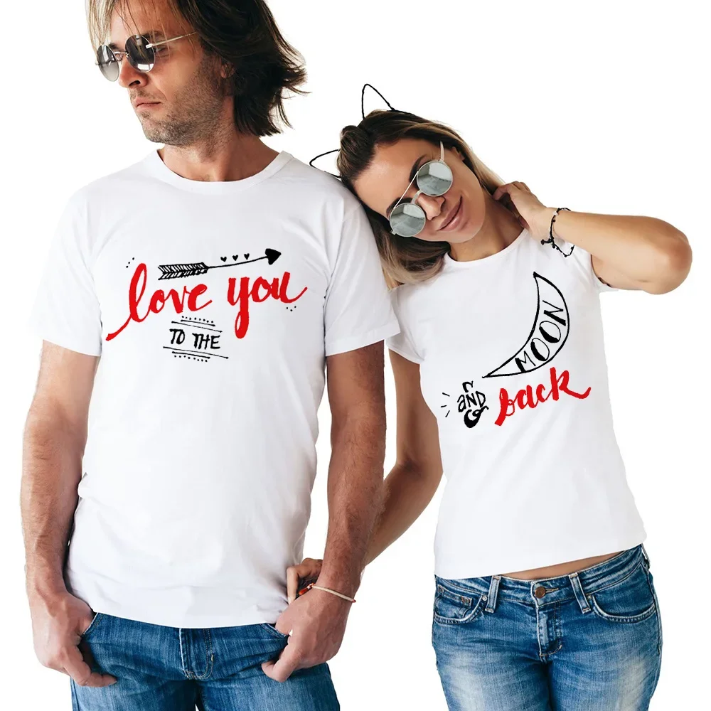Love You To The Moon And Back Coppia T-Shirt Coppia T-Shirt Per Gli Amanti 2018 Casual Abbinamento Coppia Vestiti San Valentino Top Tees