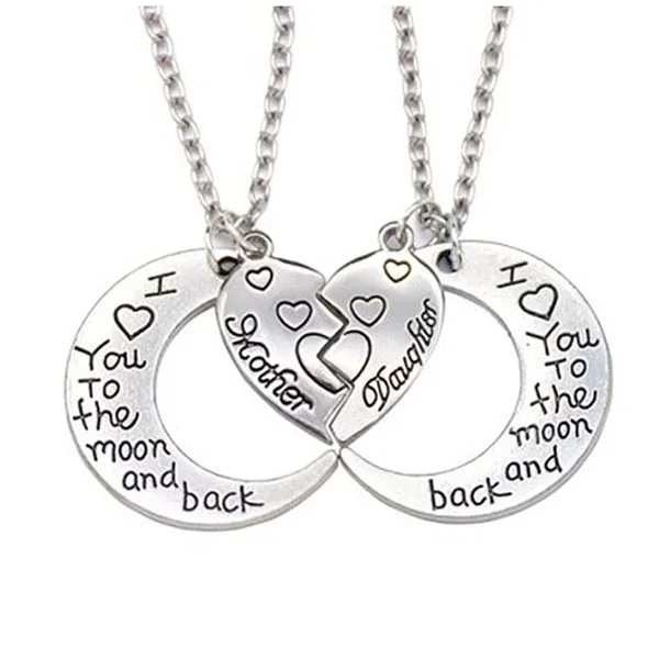 Delysia King 2Pcs I Love You To The Moon And Back Letter Heart Pendant Necklace Miglior Regalo Per La Festa Della Mamma