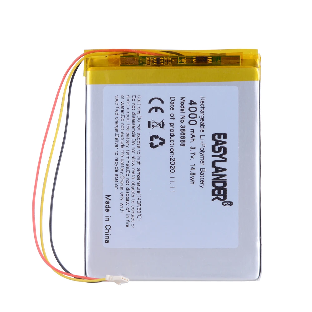 386888 3.7V 4000Mah Batteria Agli Ioni Di Litio Polimerica Per Libri Buks James Cook Boox E-Book Onyx Darwin 3 Darwin 4 Darwin 6 Crema Soundup