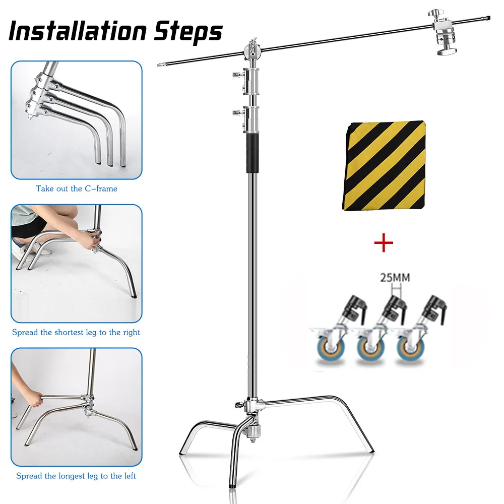 Treppiede Per Fotografia C-Stand Stand Acciaio Inossidabile Con Braccio Braccio Impugnatura Testa Altezza Massima Aggiornata 260Cm Con Una Gamba A C R