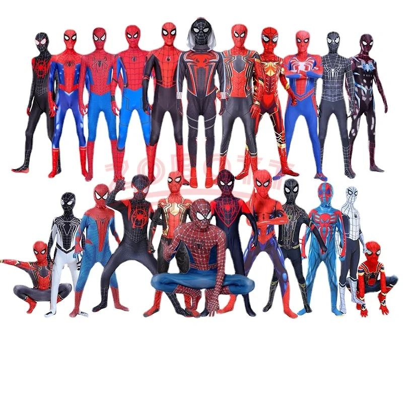 New Movie Spider Man No Way Home Cosplay Abbigliamento Black Gold Spiderman Web Shooter Battle Suit Collant Elasticizzati Per Bambino Adulto