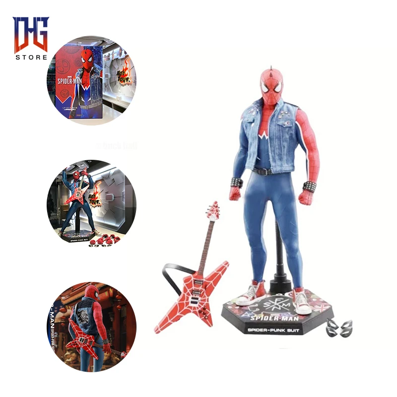 Originale 31Cm Hot Toys Spider Man Punk Anime Figure Ht 1/6 Vgm32 Spider Miles Statue Figurine Model Toys Modelli Mobili Giocattolo Per Bambini