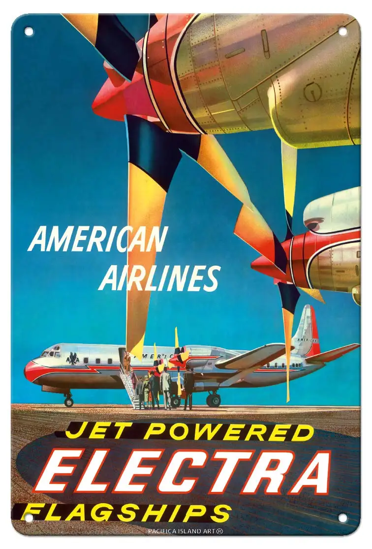 American Airlines Jet Powered Electra Flagship-Lockheed L-188S Vintage Airline Travel Poster Metal Room Decor