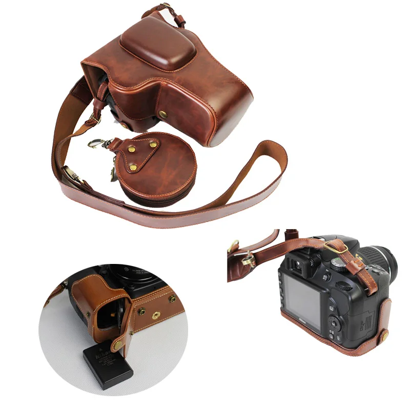 New Vintage Cuoio Cassa Della Macchina Fotografica Per Nikon D3100 D3200 D3300 D3400 18-55Mm 18-105Mm 18-55Mm Camera Bag Copertura Della Batteria Aper