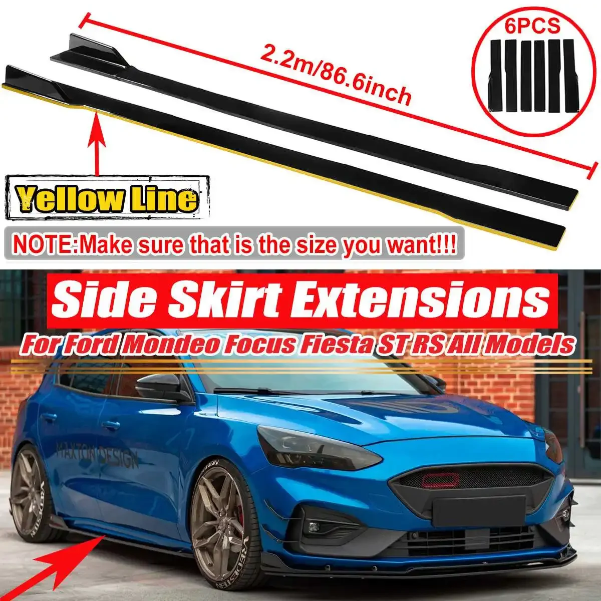 2.2M Car Side Skirt Extensions Universal Lip Splitter Lip Per Ford Per Mustang Per Focus Rs St Per Fiesta Per Mondeo Side Skirt