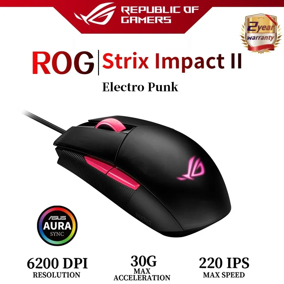 Asus Rog Strix Impact Ii Electro Punk Gaming Mouse Ambidestro Ergonomico Ottico Rgb 6200 Dpi Asus Store Ufficiale Pc Gamer