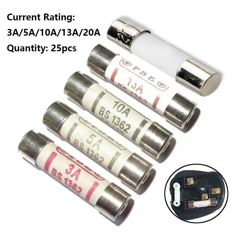 25 Pz 3A/5A/10A/13A/20A Spina Fusibile Per Uso Domestico Alimentatore Britannico Per Uso Domestico 13Amp Fusibile A Spina In Ceramica Antisommossa