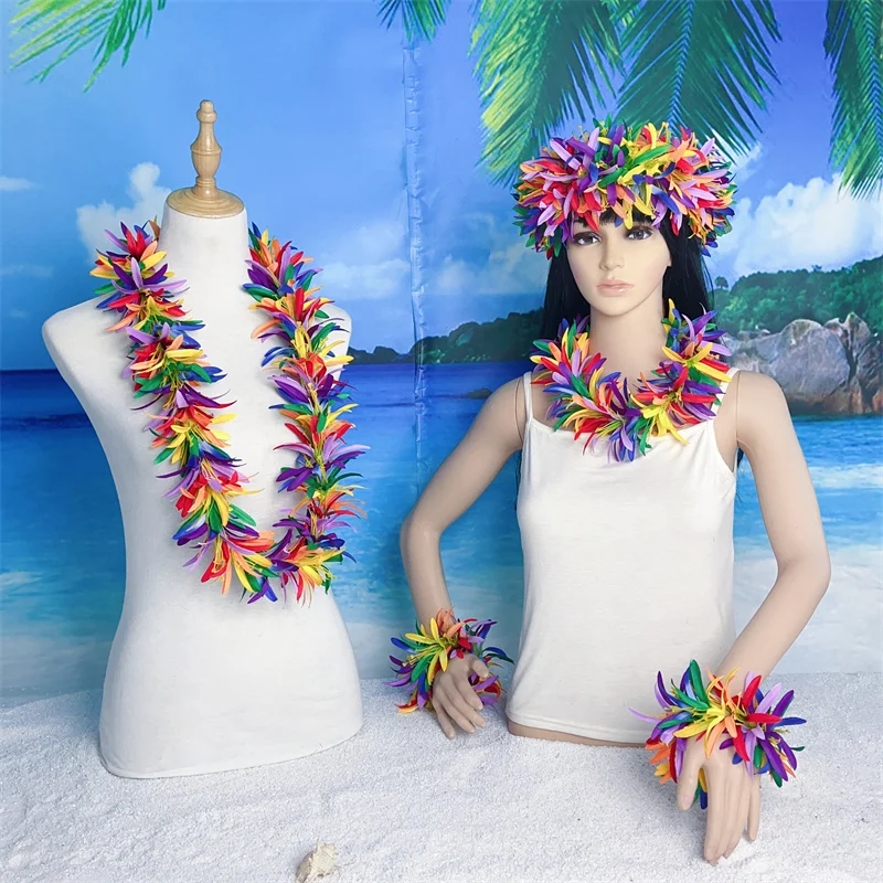 Hot Hawaiian Rainbow Leis Set Colorful Spide Lily Flower Lei Per Luau Party Hawaii Hula Dance Decorations Summer Island Garland