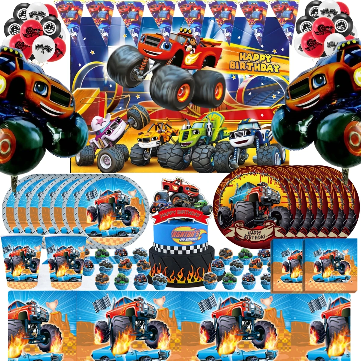 Blaze And The Monster Machines Cannucce Per Bevande Sacchetto Regalo Cake Topper Truck Monster Balloons Bomboniere Per Bambini Compleanno