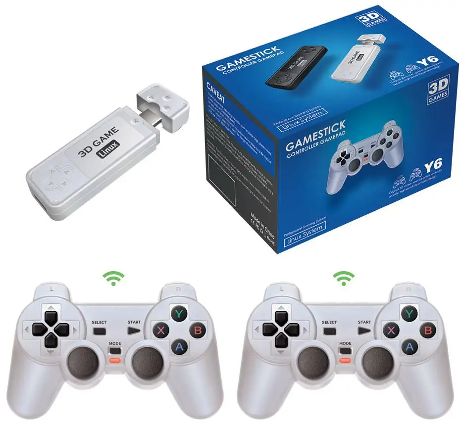 Powkiddy Y6 Lettori Di Videogiochi Per Famiglie Portatili Retrò Portatili 2.4G Controller Wireless Console Tv 4K Hd Gaming New Stick