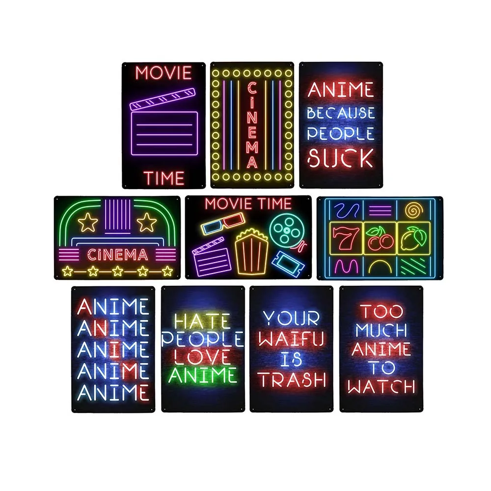 Cinema Cartoon Gamer Neon Sign Retro Metal Plates Vintage Poster Targhe Decorative Da Parete Bar Pub Club Cafe Gaming Room 20 X30Cm
