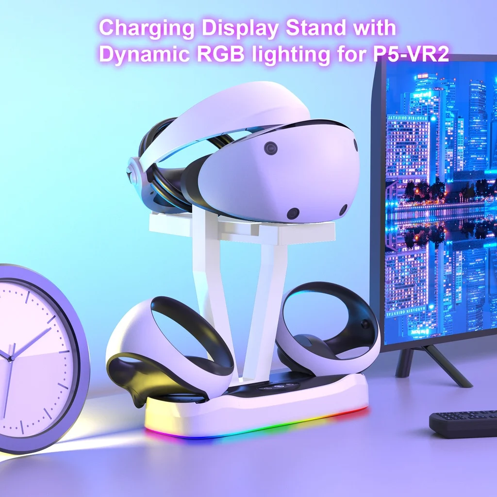 Controller Ps Vr2 Dock Di Ricarica Supporto Per Cuffie Ps Vr2 Stazione Di Ricarica Wireless Per 2 Controller Con Luce A Led (Senza Controller)