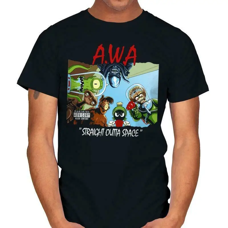Aliens With Attitude Straight Out Space Kang Et Alf Martian Black T-Shirt