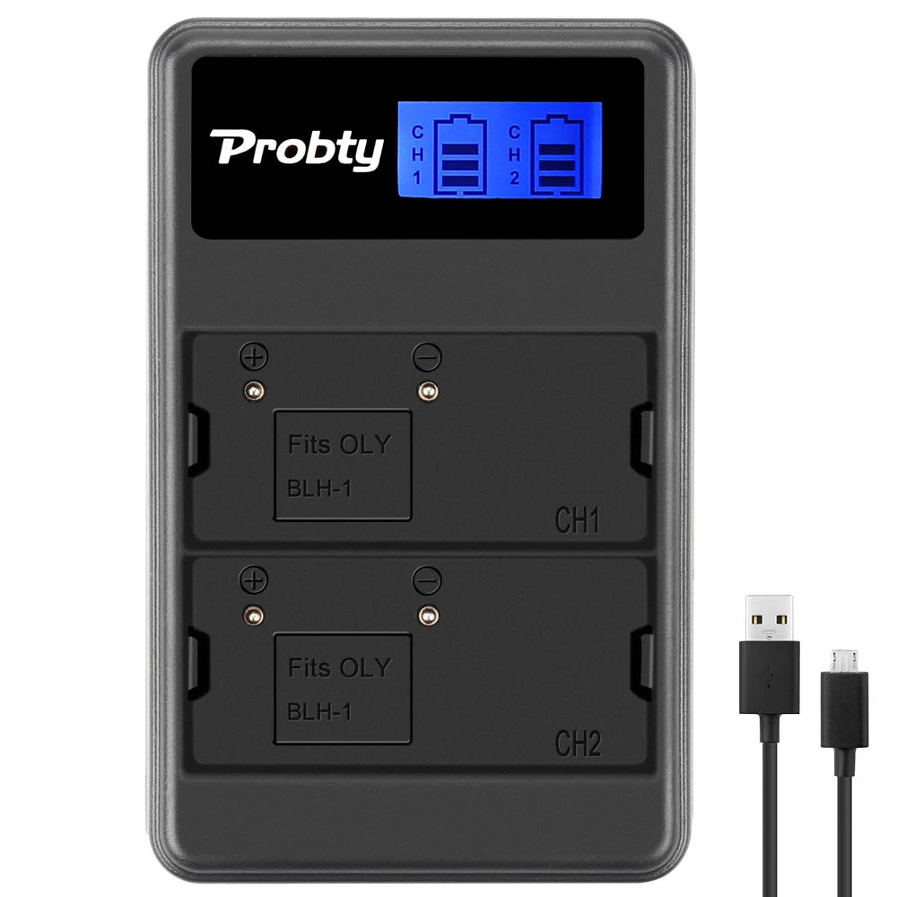 Probty Blh-1 Usb Lcd Dual Charger Per Olympus Blh-1 Om-D E-M1 Mark Ii, Om-D E-M1 Mark Iii, Om-D E-M1X, Bch-1, Hld-9 Fotocamera