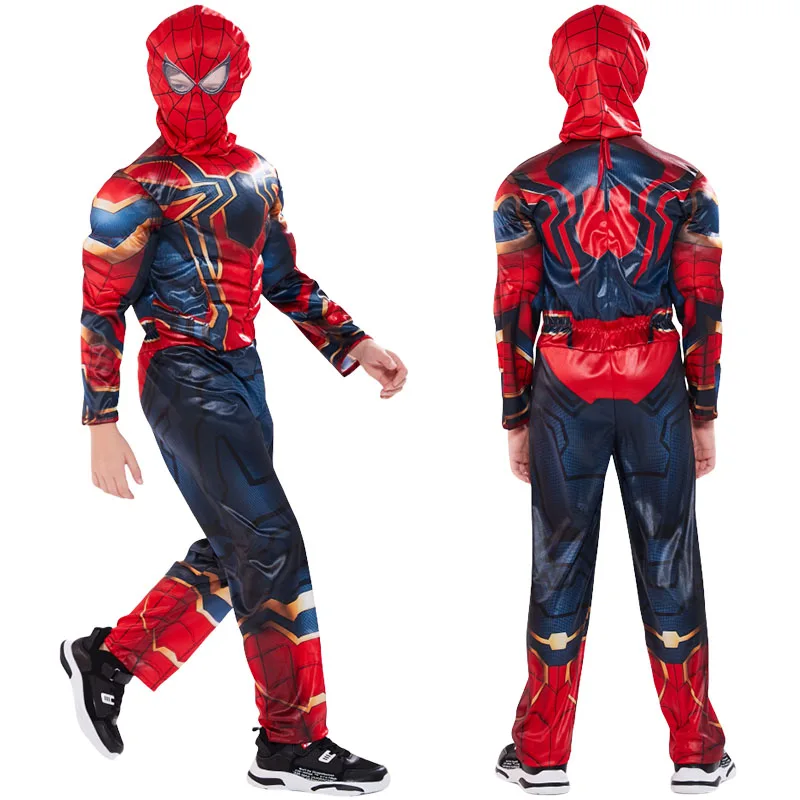 Iron Spiderman Muscle Costume Superhero Iron Spider Man Cosplay Costume Body Mask Ragazzi Tute Costumi Di Halloween Per Bambini