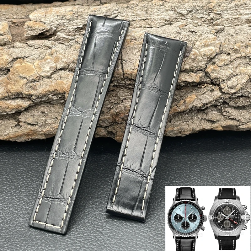 Adattato Al Breitling Avenge Aviation Time Series Watch Cinturino In Pelle Di Coccodrillo
