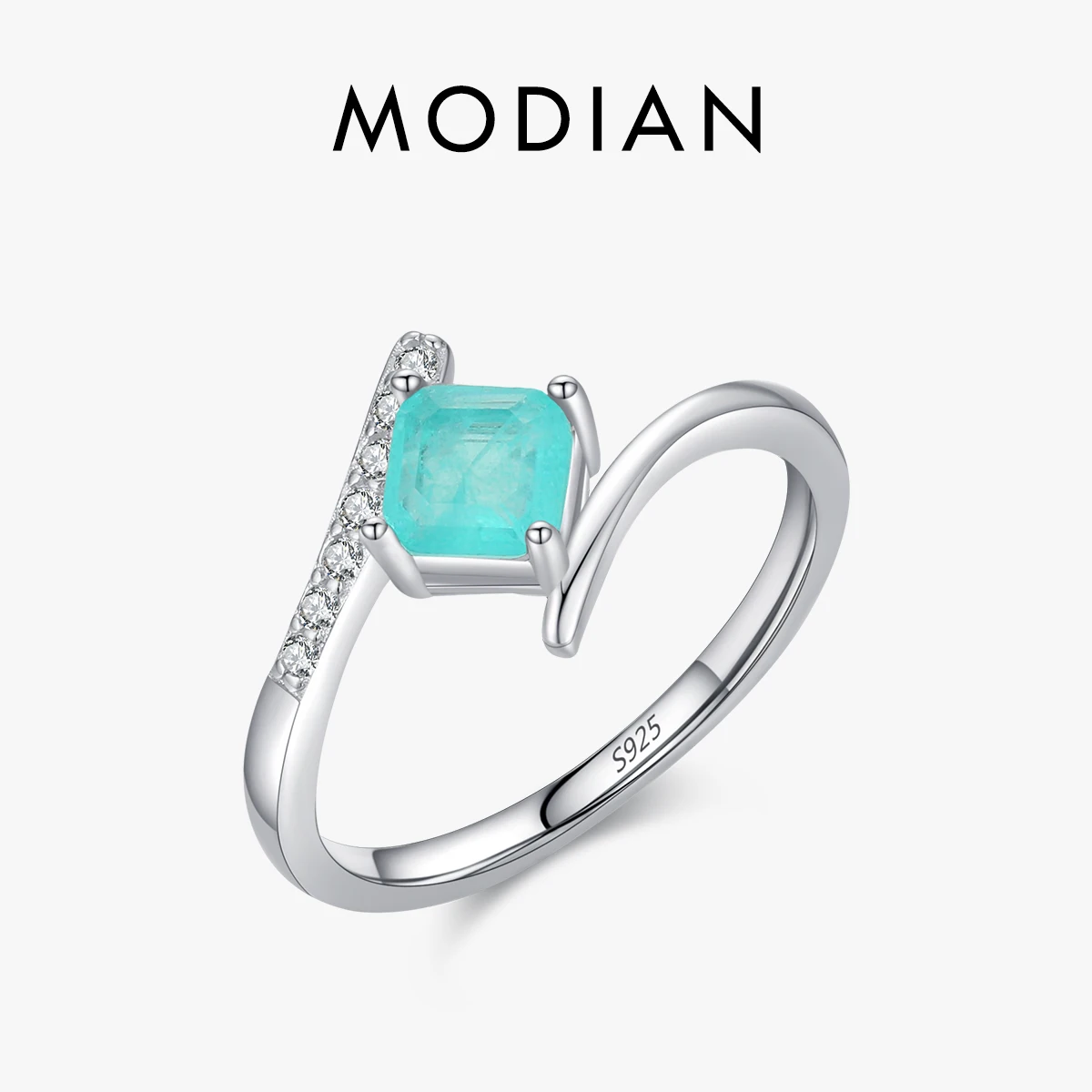 Modian Genuine 925 Sterling Silver High-Class Paraiba Tourmaline Finger Ring Per Le Donne Fidanzamento Eternity Band Fine Jewelry