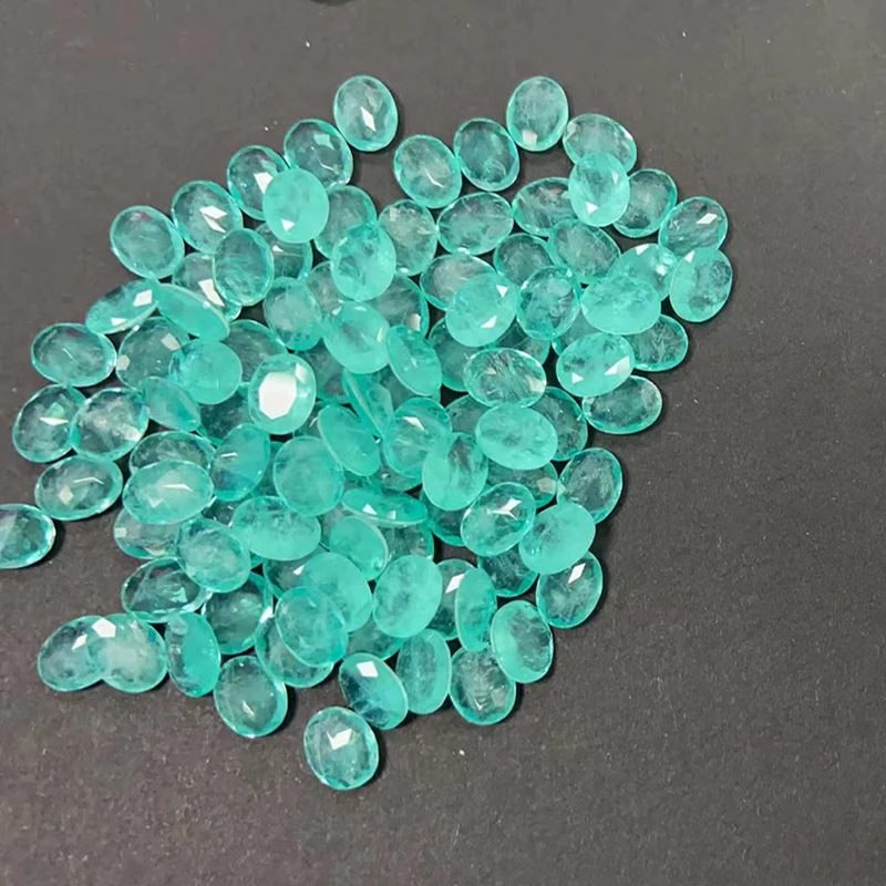 10 Pz-45 Pz/Lotto 7*9Mm Ovale Sintetico Paraiba Pietra Nuda Faccia Ovale Imitazione Cristallo Tormalina Pietre Preziose Per La Creazione Di Gioielli F