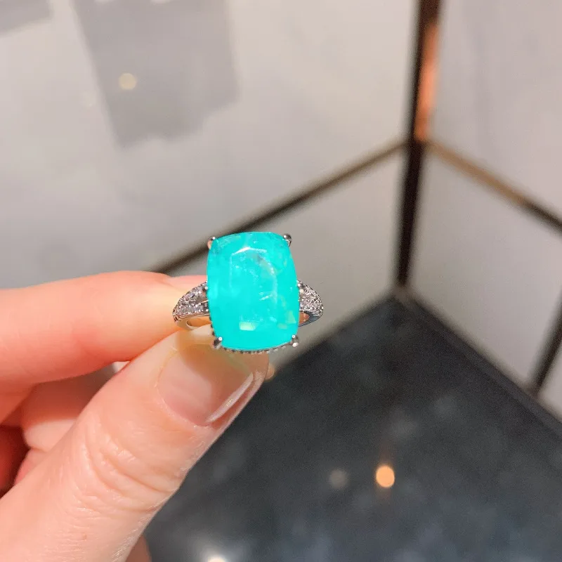 2023 Trend 10*14Mm Paraiba Tourmaline Blue Stone Anelli Di Fidanzamento Di Nozze Per La Fidanzata Accessori Regalo Di Gioielleria Raffinata All'Ingros