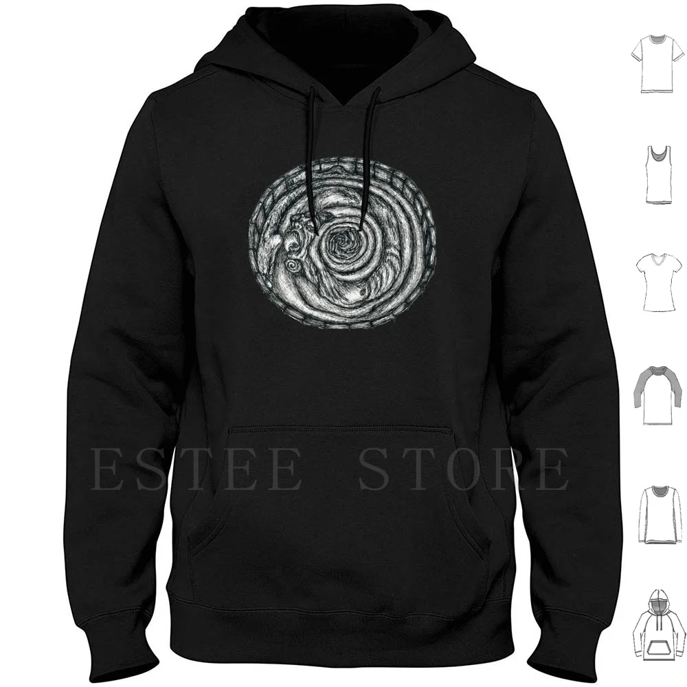 Uzumaki Spirale Uomo Felpa Con Cappuccio Manica Lunga Psichedelico Horror Manga Uzumaki Spirale Uomo Papà Spirale Vertigo Junji Ito Nero E
