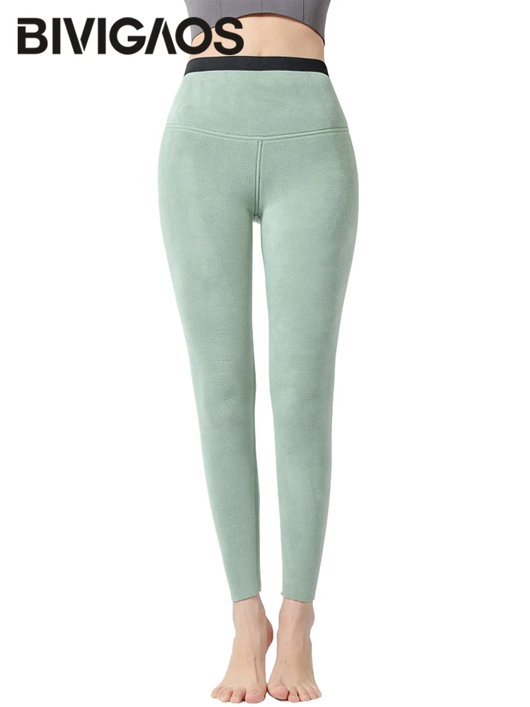 Bivigaos Matcha Green Velvet Shark Leggings Donna Autunno Inverno Vita Alta Push Up Leggings Sport Slim Black Warm Fleece Legging