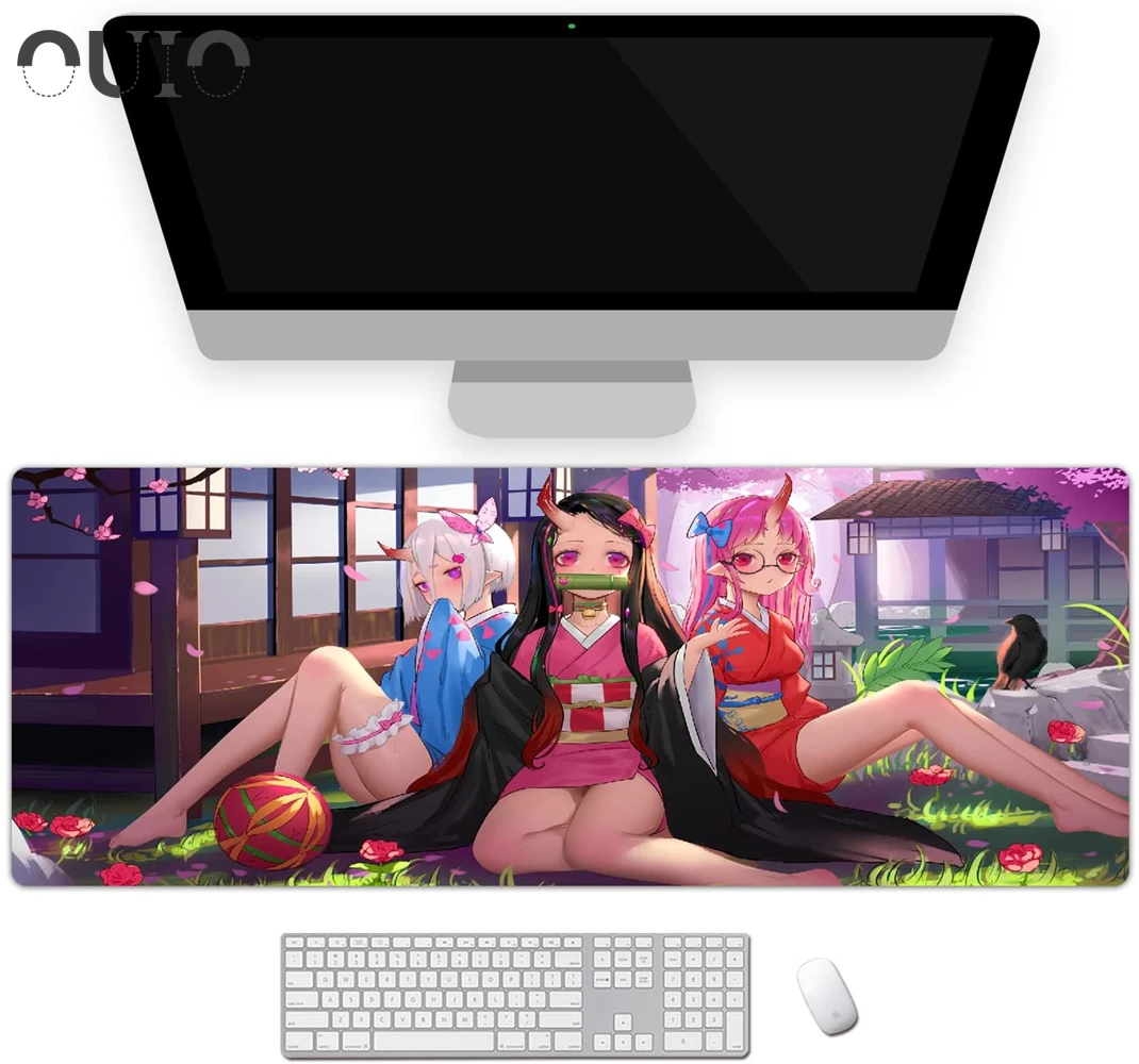 Large Mouse Pad For Demon Slayer Non Slip Rubber Base Gaming Anime Mouse Pad For Office Home Stitched Edges Ultra Thick 3 Mm