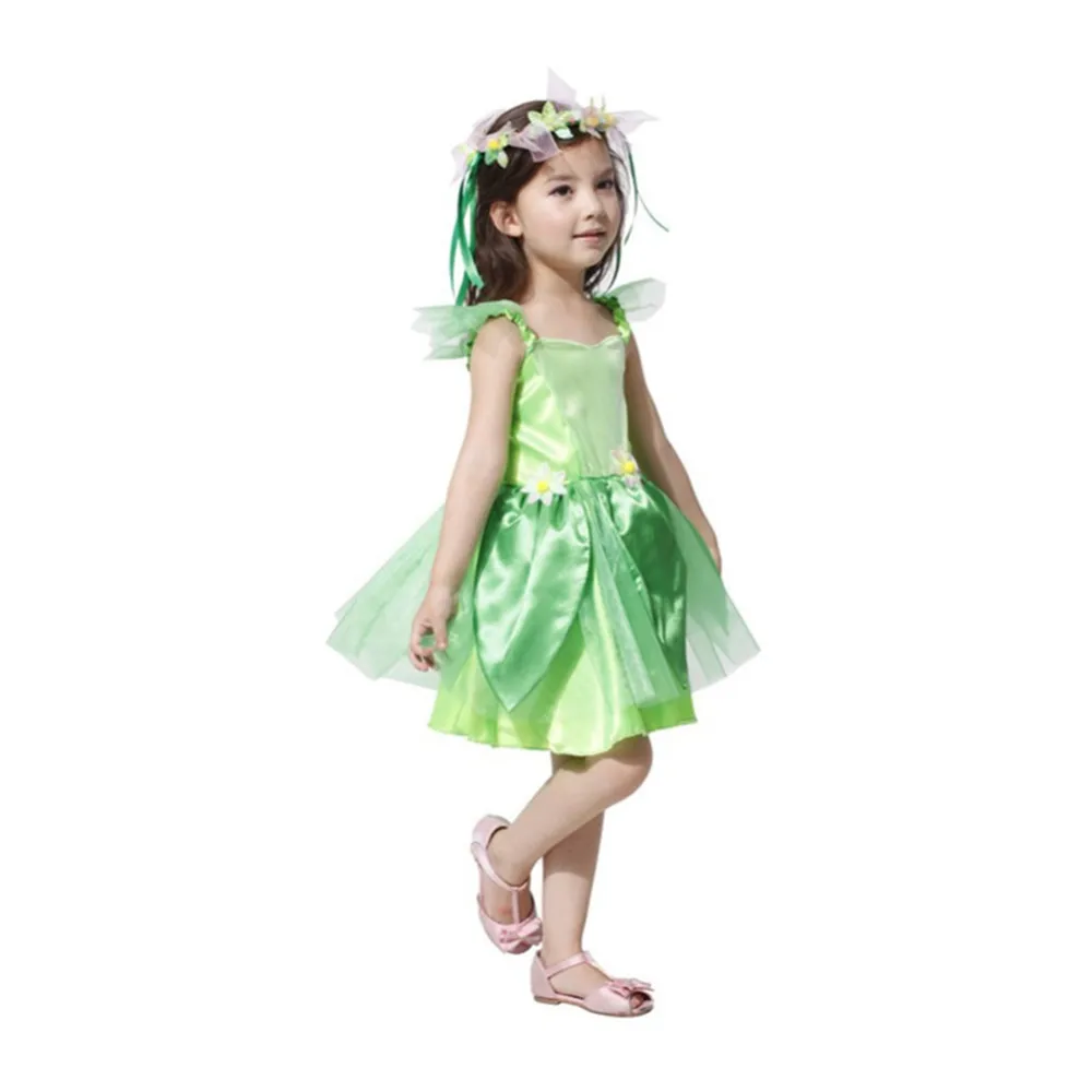 Ragazze Elf Field Green Dress Cute Elf Costume Per Bambini Halloween Carnival Party Dress