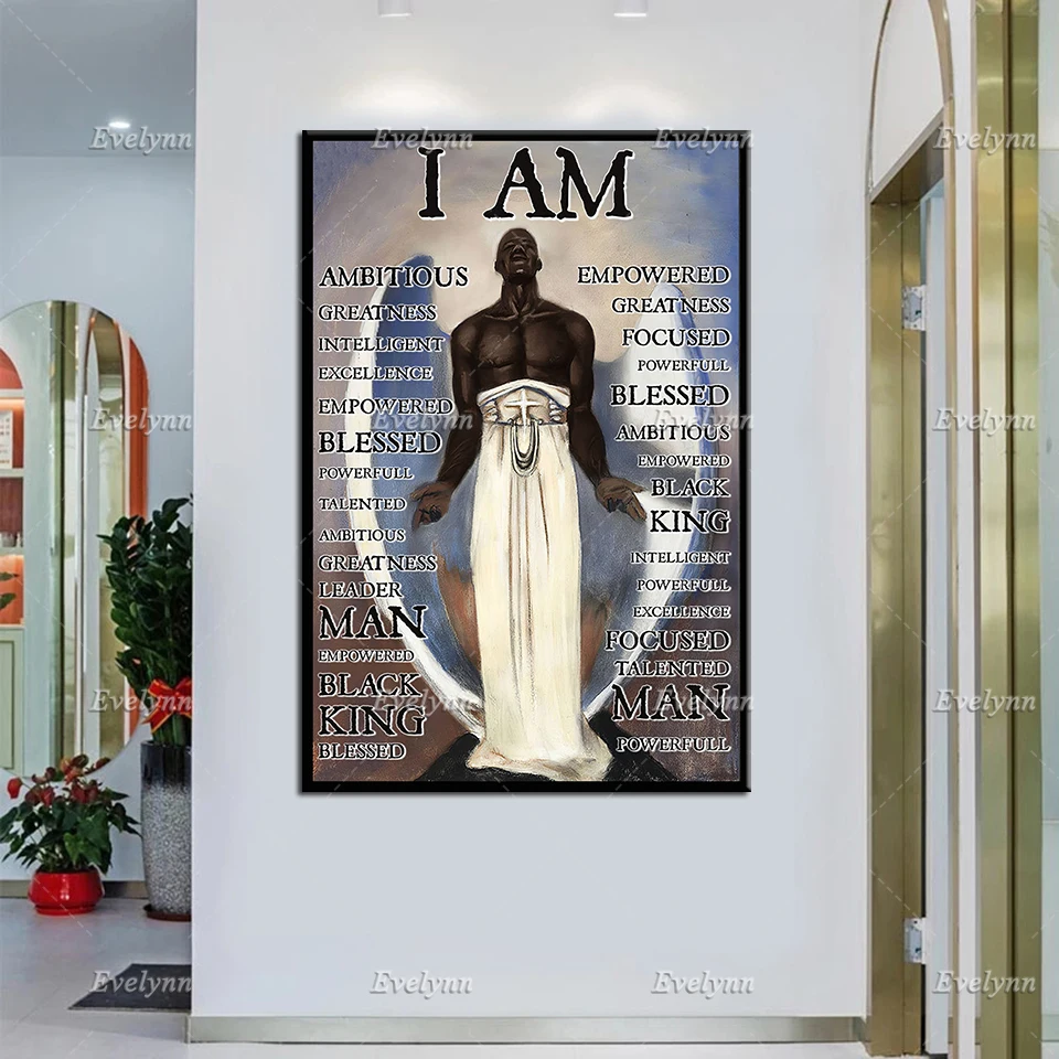 I Am Black Angel Wall Art, Black Man Poster Print, Black King Canvas Art, African American Home Decor, Black Lives Matter Gift