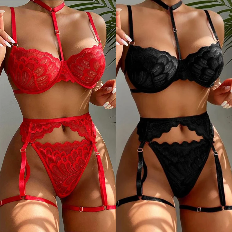 Sexy Lingerie Erotica Donna Reggiseno Giarrettiere Perizoma Patchwork Vedere Attraverso Lingerie Set Signore Biancheria Intima Sexy Set Costumi Sexy P