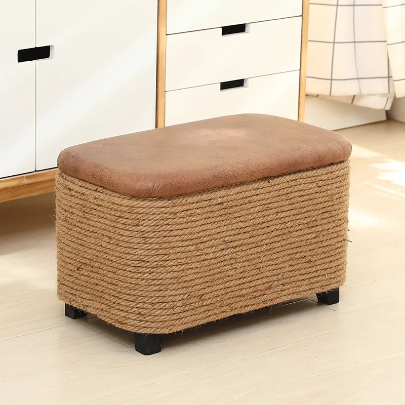 Modern Shoe Change Sgabello Storage Soggiorno Minimalista Foot Step Design Sgabello Per Piedi Cuscino Intrecciato In Iuta Mobili Mueble