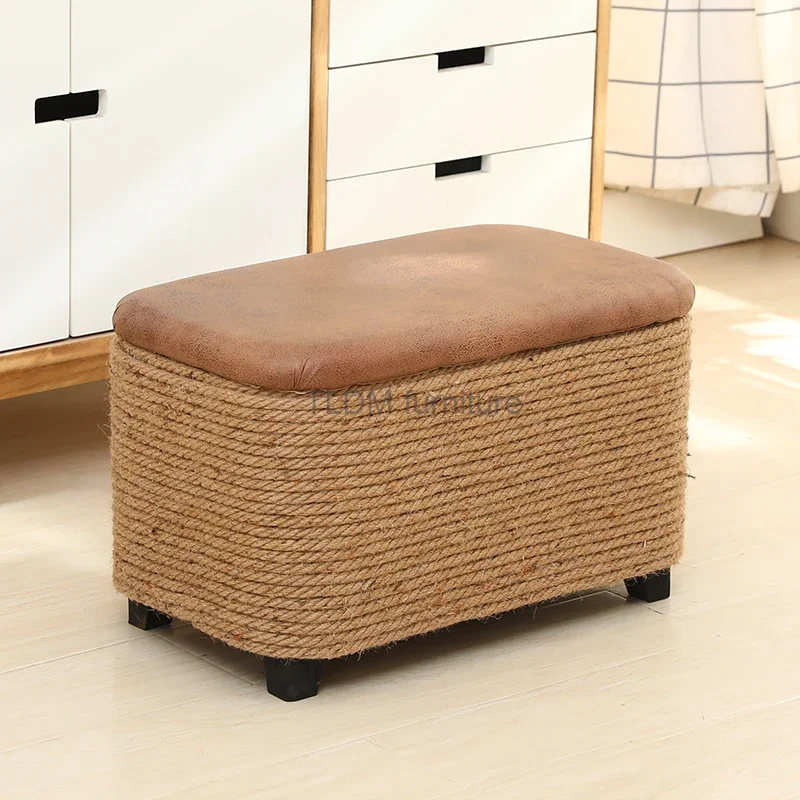 Modern Shoe Change Sgabello Storage Soggiorno Minimalista Foot Step Design Sgabello Per Piedi Cuscino Intrecciato In Iuta Mobili Mueble