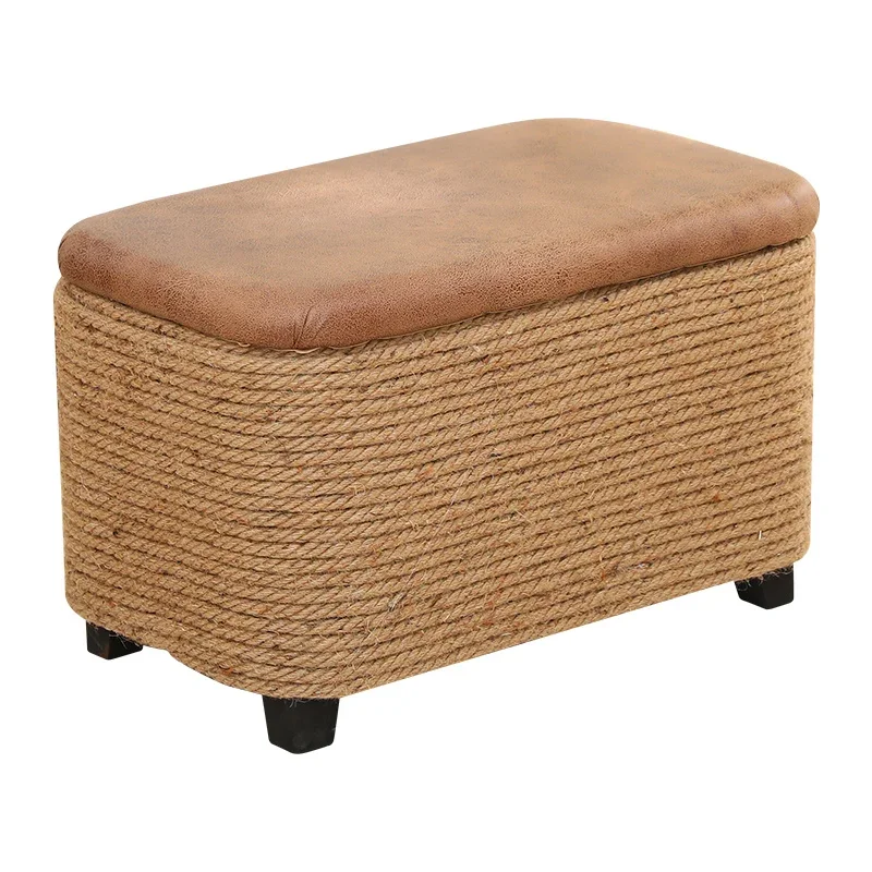 Modern Shoe Change Sgabello Storage Soggiorno Minimalista Foot Step Design Sgabello Per Piedi Cuscino Intrecciato In Iuta Mobili Mueble