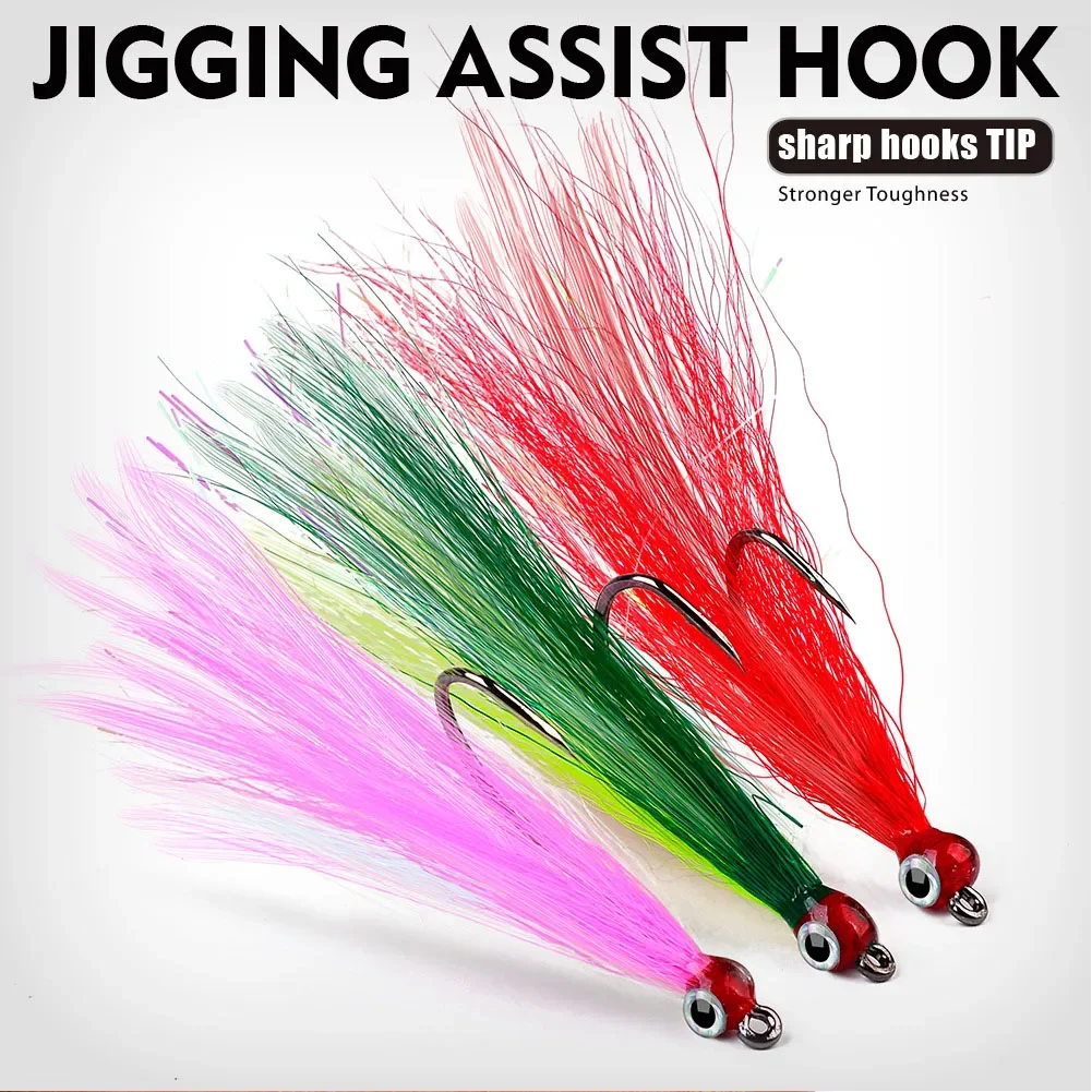 5Pcs Fishing Bucktail Teaser Hooks Con Crystal Flash Fluke Flounder Rigs Teaser Lures Per Salmon Trout Sea Bass Steelhead