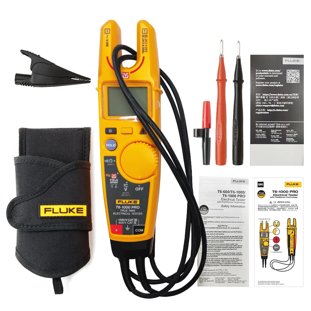 Il Tester Elettrico Della Forcella Di Rms Di Ca/Cc Di Fluke T6-1000 Pro Amperometri 1000V Del Morsetto Del Tester Vero Con La Cassa Di Trasporto Di Fl