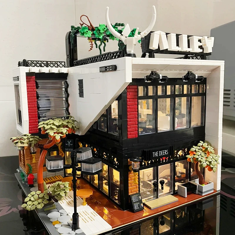 Mork 10208 Deer Horn Lane Milk Tea Shop Creative Moc Modular City Street View Series Bambini Assemblano Blocchi Di Costruzione Giocattolo