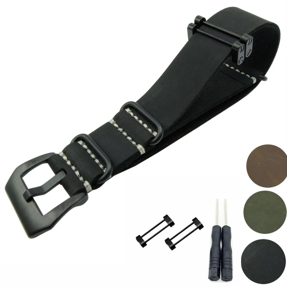 24Mm Crazy Horse Mano Ruvida Cera Genuine Leather Military Watch Strap Band Nucleo Suunto Traverse + Adattatore + Cacciavite