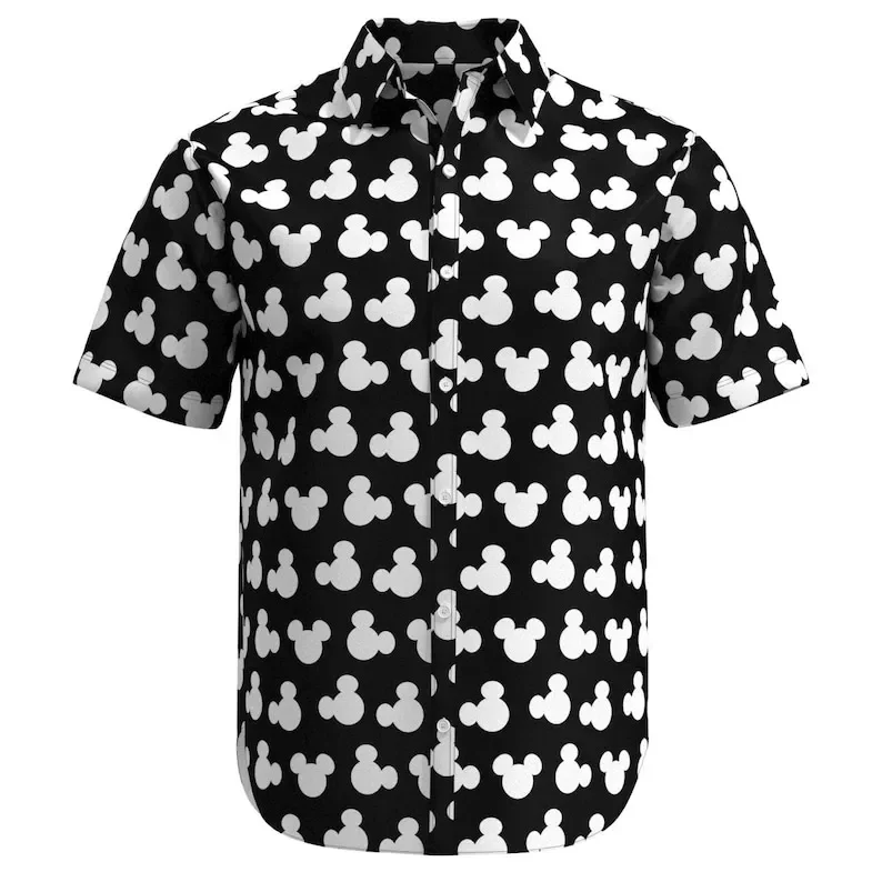 2023 New Disney Camicia Hawaiana Fashion Mickey Mouse Silhouette Ears Shirt Camicia Abbottonata Ispirata A Anime Casual Retro
