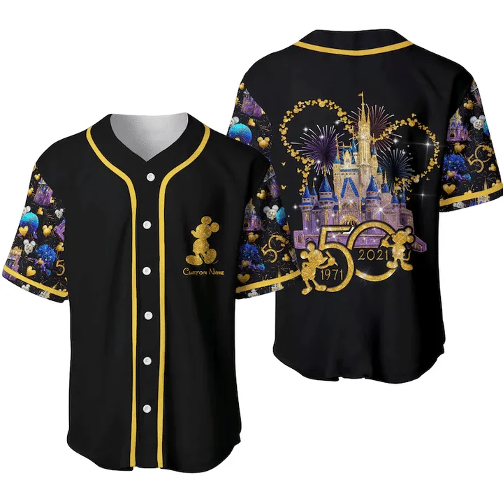 Mickey Mouse Disney 50Th Anniversary Walt Disney World 3D Baseball Jersey Disney Baseball Jersey Fashion Casual Shirt