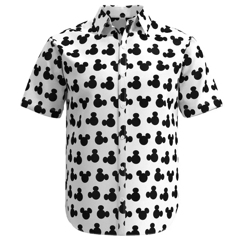 Camicia Hawaiana Disney Fashion Mickey Mouse Silhouette Ears Shirt Camicia Abbottonata Ispirata A Anime Casual Retro