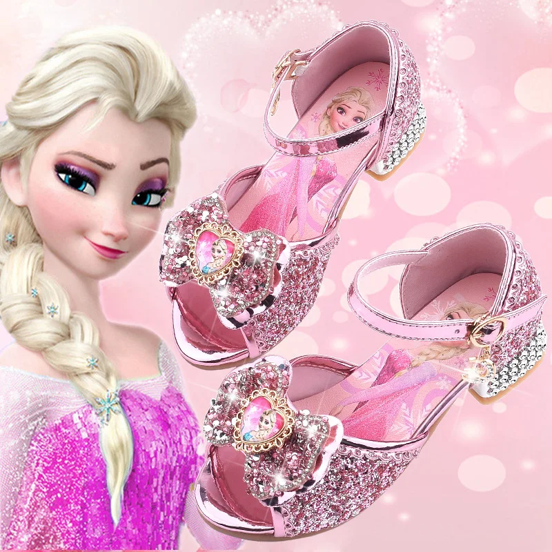 Disney Girls Sandals Frozen 2 Elsa Princess Shoes Little Girls Crystal Shoes Bambini Tacchi Alti Passerella Show Shoes
