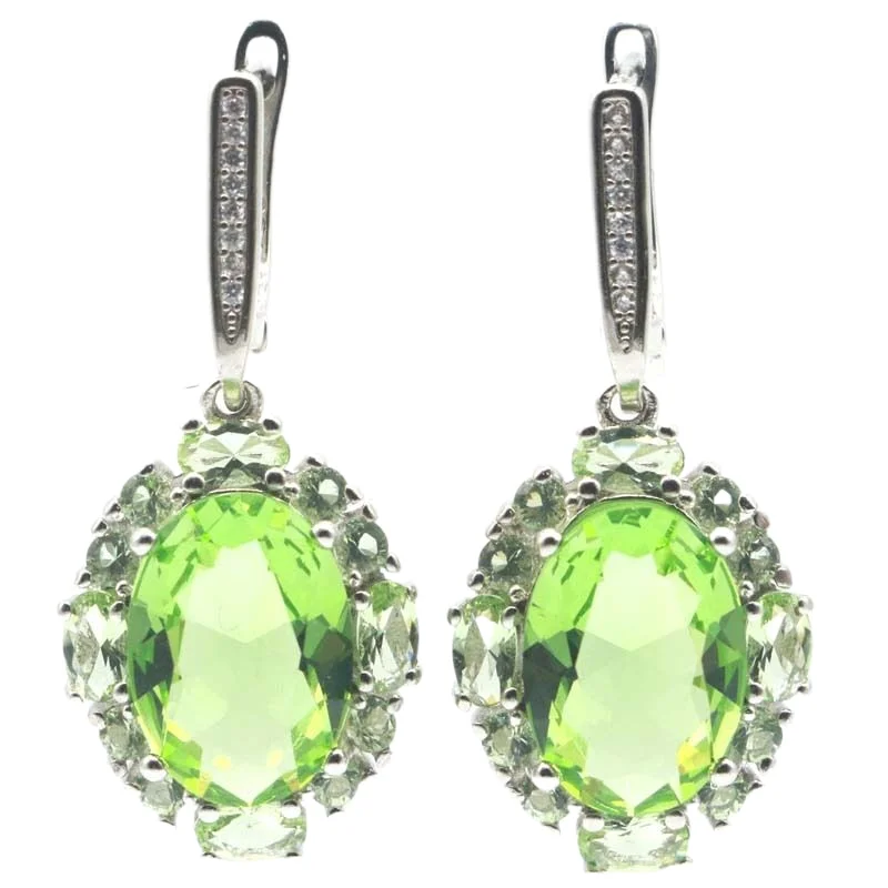 38X16Mm Splendido Verde Tsavorite Granato Acquamarina Iolite Rosa Morganite Cz Orecchini In Argento Da Indossare Ogni Giorno