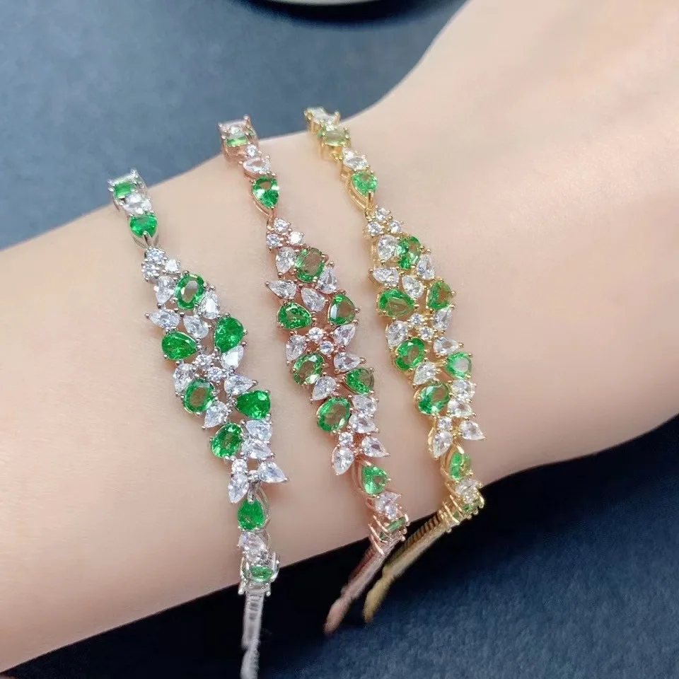 Bellissimo Bracciale In Argento Tsavorite 10 Pezzi Bracciale In Tsavorite Naturale Solido 925 Gioielli In Argento Tsavorite Regalo Di Lusso Per Ragazz