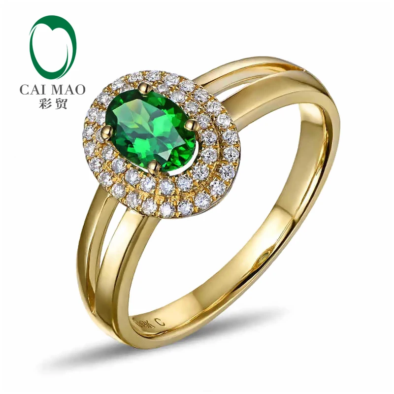 Caimao 18Kt/750 Oro Giallo 0.38 Ct Naturale Tsavorite E 0.17 Ct Completa Cut Diamond Engagement Monili Della Pietra Preziosa