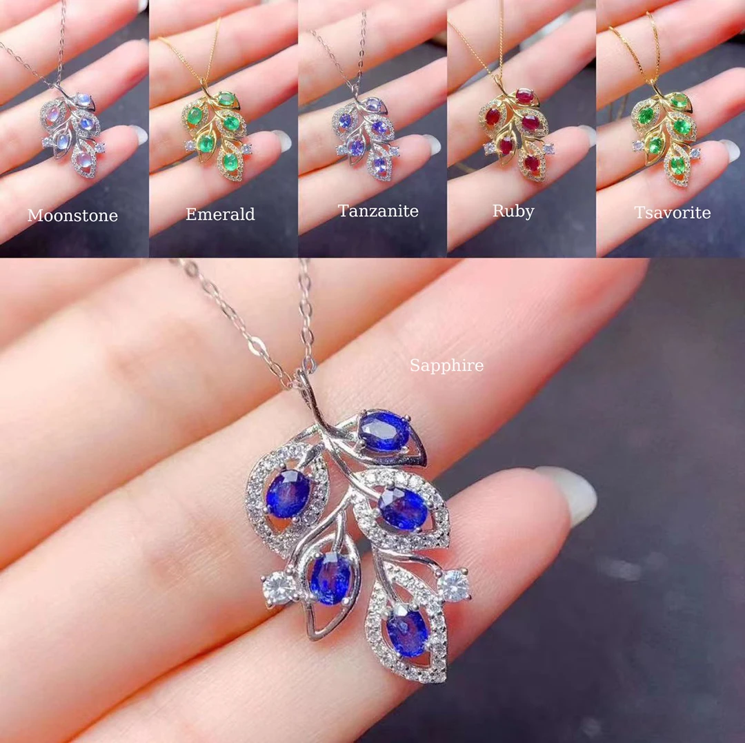 Fs Natural Ruby/Moonstone/Tsavorite/Sapphire/Emerald Collana Con Ciondolo S925 Argento Puro Fine Fashion Charm Jewelry Donna Meibapj