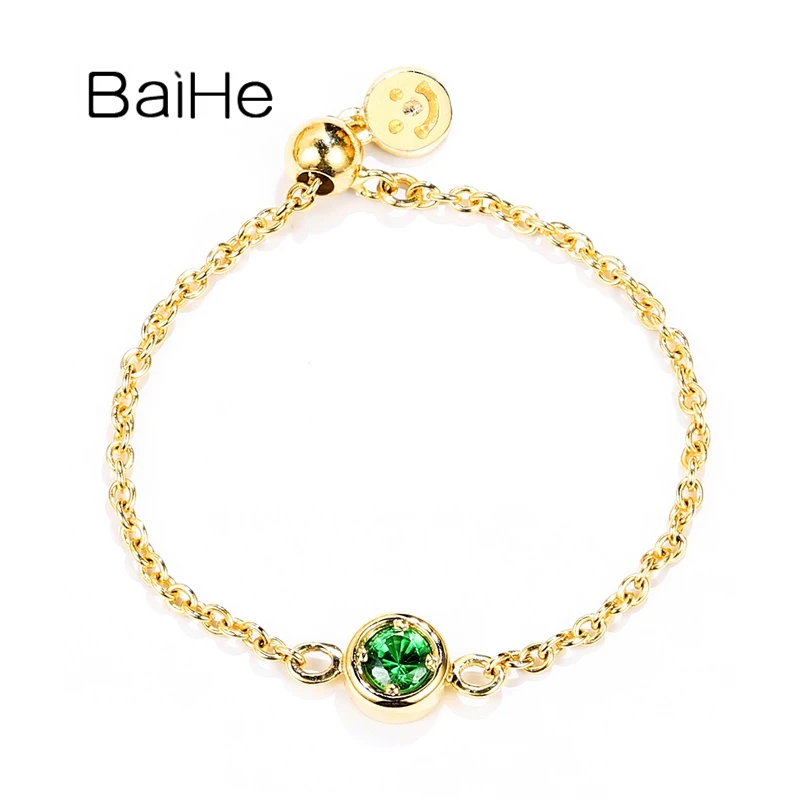 Baihe Solid 18K Yellow Gold 2.5Mm Tsavorite Chain Ring Women Party Trendy Fine Jewelry Tsavorit-Kettenring Bague Chaile
