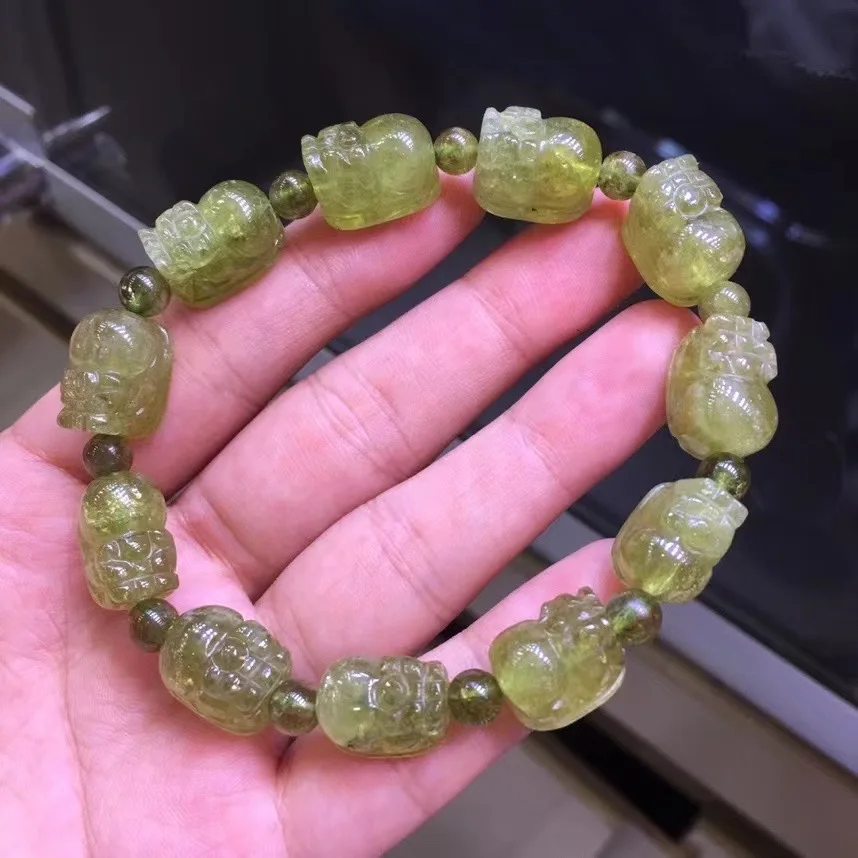 1 Pc Fengbaowu Natural Tsavorite Green Garnet Pixiu Bracciale Mitico Animal Pixiu Beads Crystal Quartz Fashion Jewelry Gift