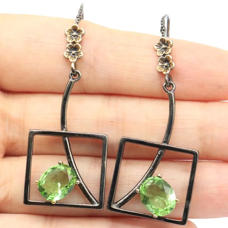 Acquista 3 Ottieni 1 Gratis 47X20Mm Gothic Smoky Topaz Verde Ametista Tsavorite Granato Orecchini In Metallo Nero Argento